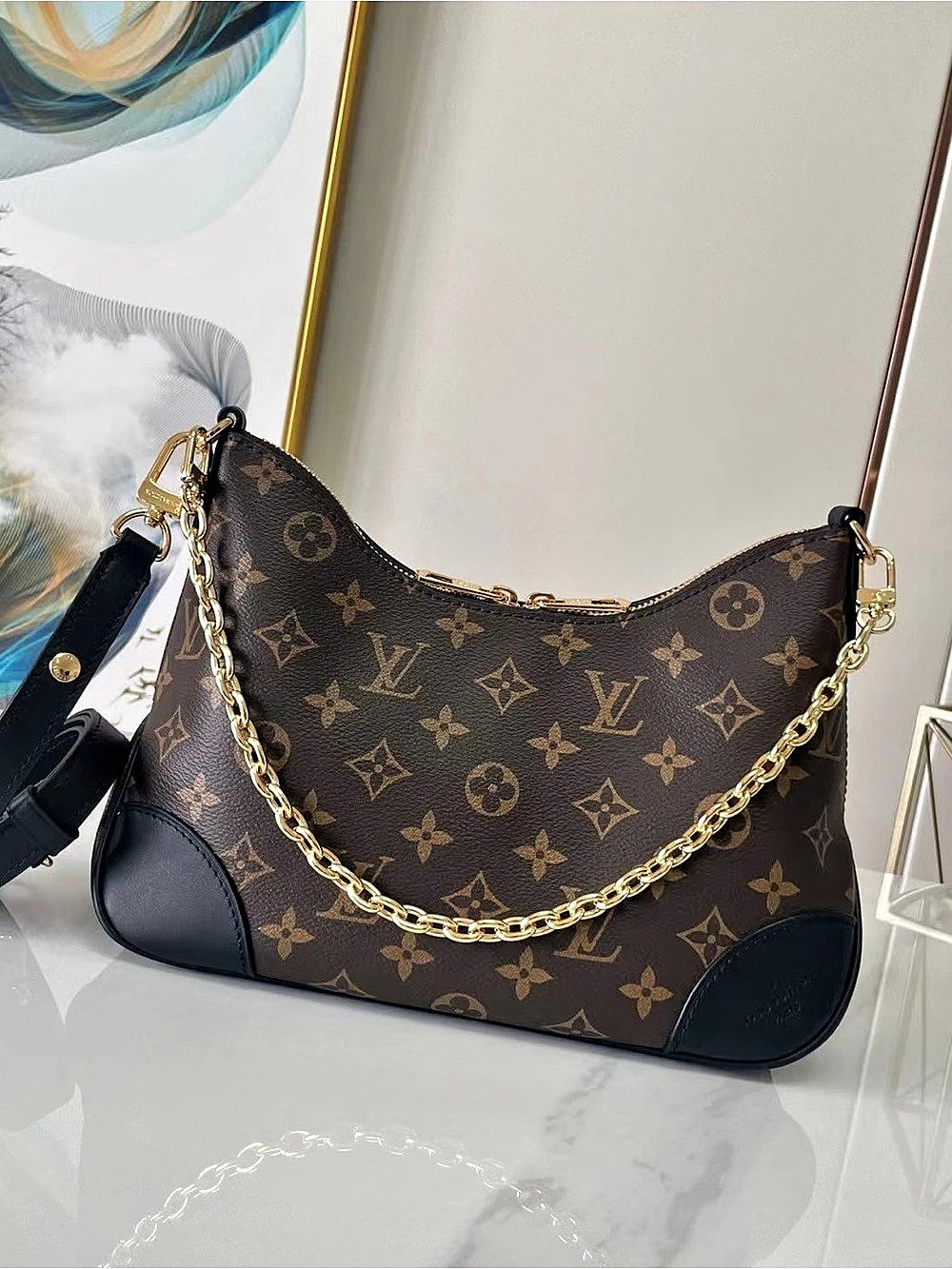 🥃LV Boulogne Bag with gold chain and black leather